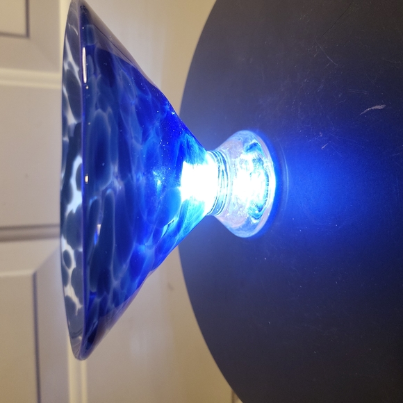 Signed Art Glass Spotted Blue Dish - Picture 5 of 9